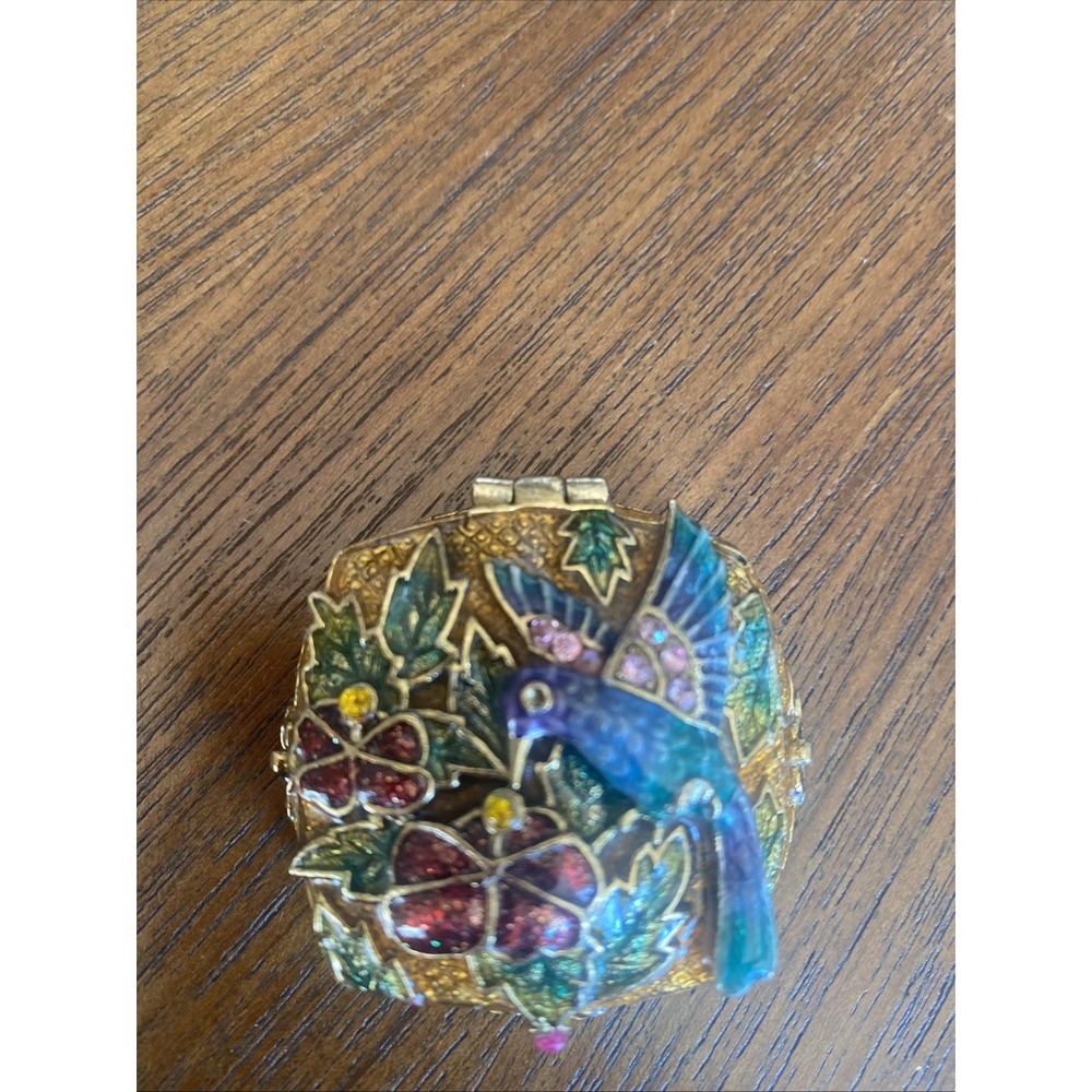 Vintage Monet Guilloche Collectible Enamel Hummingbird Tinker Box,